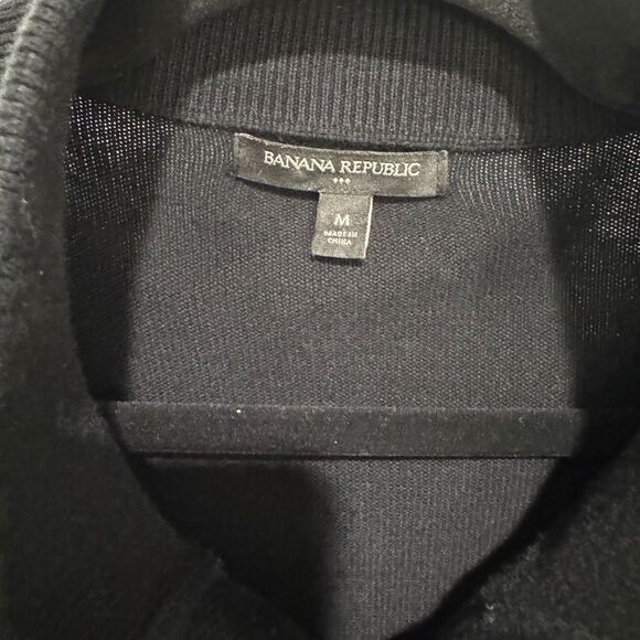 Banana Republic Men’s Sweater Jacket Black Quilted High Neck Medium Button Down - Picture 2 of 10